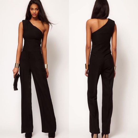 Pants - 💥 SALE Off One Shoulder Wide Leg Chiffon Jumpsuit